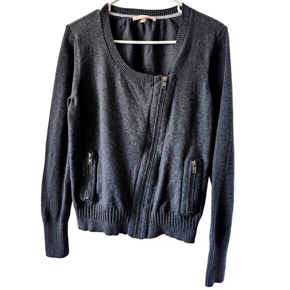 Victoria Secret Large Gray Full Zip Jacket Sweater Off Center Cardigan - Picture 1 of 9